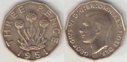 1951 Great Britain Threepence A002295
